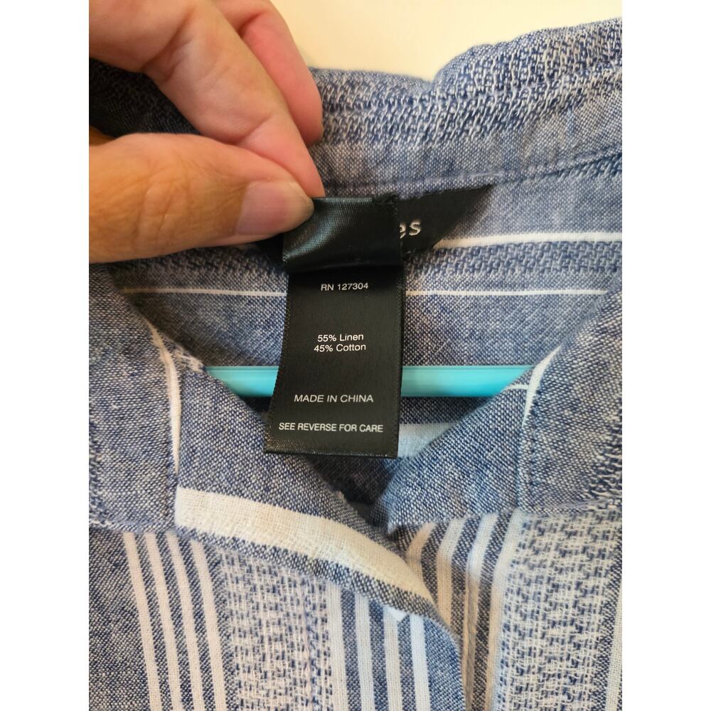 Ali MIles Womens Linen Blend Striped 3/4 Sleeve Blouse Petite XL Blue White - Picture 4 of 4